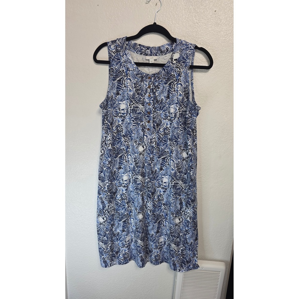 J. Jill Shift Dress Womens M Blue Coastal Print Excellent